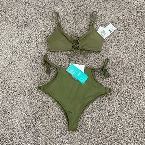 2 piece high waisted green bathing suit